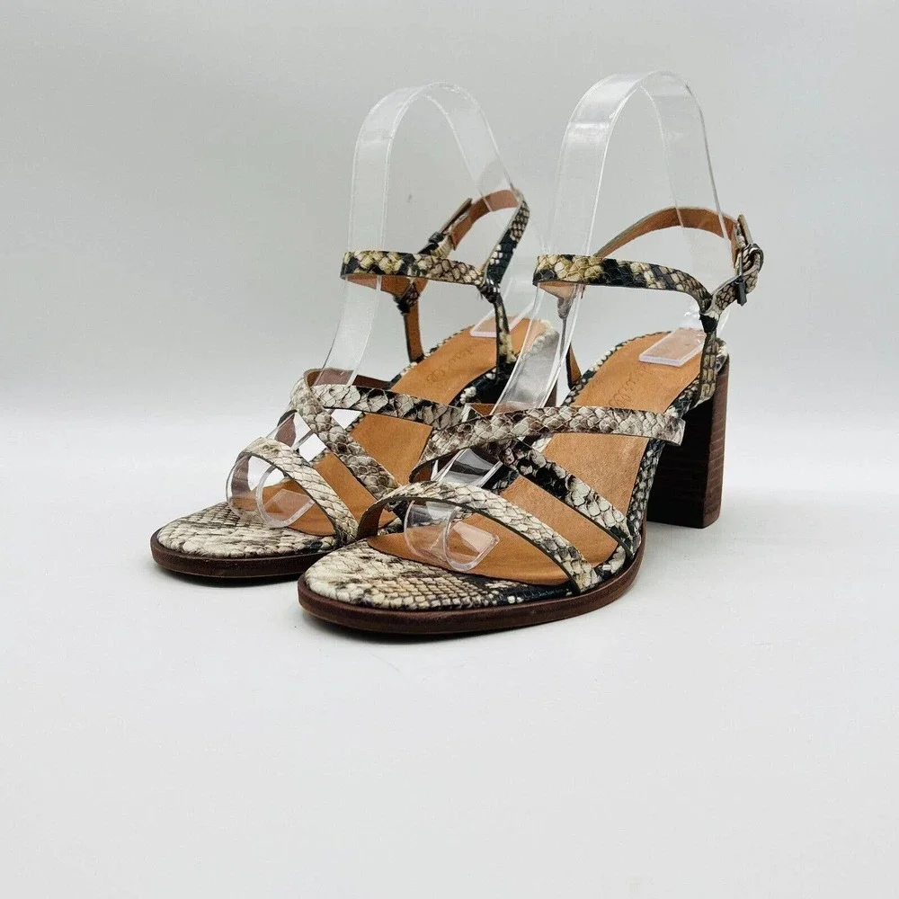 Madewell Womens 7.5 Gray Leather Snake Print Block Heel Strappy Shoes EUC - Picture 3 of 12